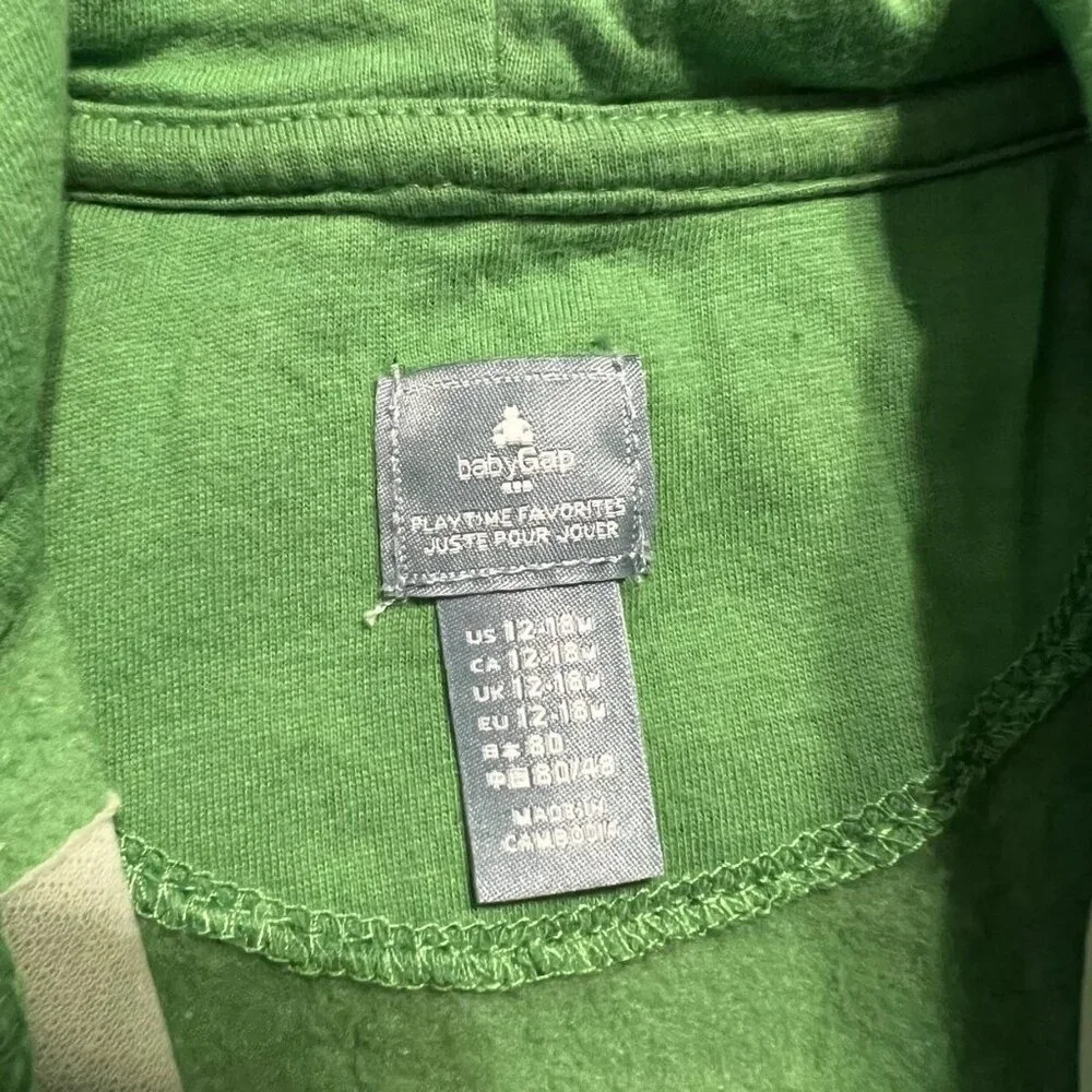 Baby Gap 12-18m Green Appliqué Zipper Hoodie Sweatshirt